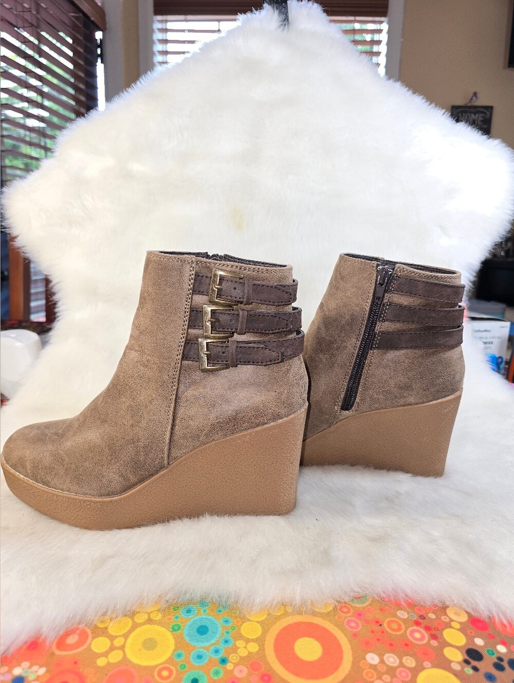 Bongo "Paulina" Taupe Vegan Leather Wedge Booties